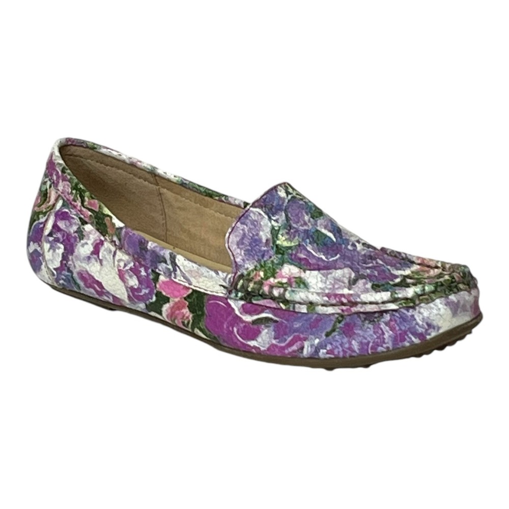 Isaac Mizrahi Live! NIB Womens Size 5 Purple Floral Printed Leather Moccasins